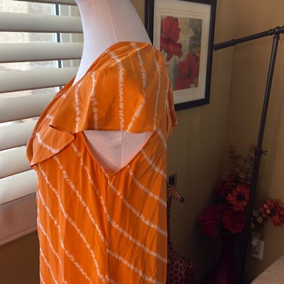 BCBGMAXAZRIA Draped Silk Dress in Striped Citrus, SZ M - Picture 9 of 10